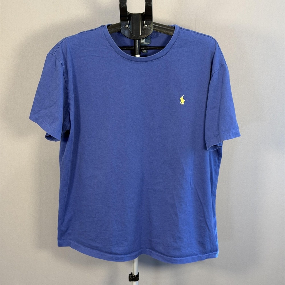 Polo By Ralph Lauren Shirt Mens XL Blue Yellow Pony Logo Tee Cotton Crewneck